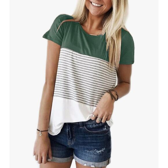 YunJey Round Neck Triple Color Block Stripe T-Shirt NWT SIZE XL - Picture 1 of 5